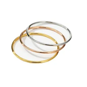 À la mode En Acier Inoxydable Classique Rond Or Unique Cercle Bracelet Style Simple Fermé 2MM 3MM Fil Mince Bracelets Bracelets pour Femmes