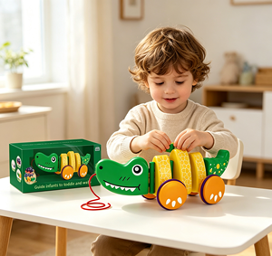 Giocattolo Animale da Tirare a Domicilio: Coccodrillo, Camaleonte, Triceratopo con Corpo Ondeggiante - Regalo Educativo per la Prima Infanzia - Product Image 1