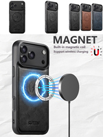 Étui de téléphone magnétique anti-chute en cuir PU texturé effet vachette avec protection de l'appareil photo pour Apple séries 18/17/16/15/14/13/12