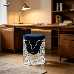 ML Ice-Effect Transparent Resin <b>Stool</b> With Velvet Cushion Modern Accent Furniture - Product Image 4