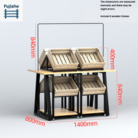 Présentoir mobile robuste double face en acier et bois pour produits frais avec 8 caisses en bois – Étagère de supermarché pour légumes, fruits et produits alimentaires