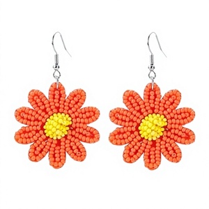 Boucles d'oreilles pendantes en forme de fleur, style bohème pour femmes, bijoux de fête, orange jaune, résine acrylique - Product Image 1