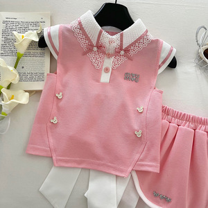 Conjunto de <span class=keywords><strong>Verano</strong></span> para Niña Estilo Preppy 2025 de Algodón de Alta Calidad Top tipo Chaleco de Encaje Floral y Falda con Lazo Nuevo Patrón Floral - Product Image 2