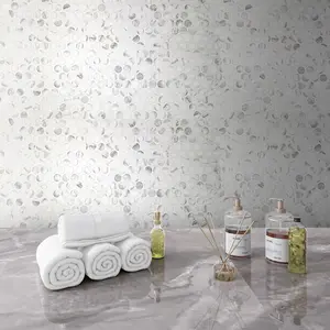 Sunwings Recycled Glass Mosaic Tile | Stock In US | White Carrara Penny Round Marble Looks Mosaics Wall And Floor Tile