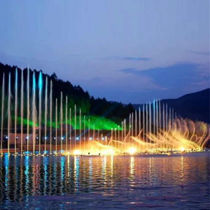 Musique dansante en acier inoxydable Fontaine d'eau flottante Fontaine d'eau colorée avec éclairage