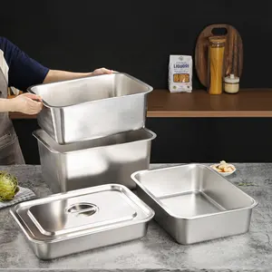 Stainless Steel Tray Deep With Lid Food Buffet Tray Food Storage Container Equipment Restaurant Kitchen Equipment Commercial