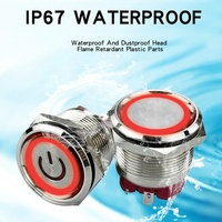Interrupteur à bouton-poussoir métallique robuste 22 mm IP67 LED 4 broches pour phare, klaxon, bateau marin, tension max. 220 V, courant max. 15 A
