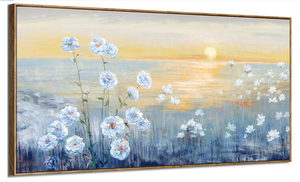 Quadro Incorniciato Tramonto Sull'Oceano Blu, Stampa su Tela Astratta con Paesaggio Costiero, Immagine di Alba con Cielo Giallo-Arancio, Stampa su Tela di Paesaggio Marino Naturale - Product Image 2