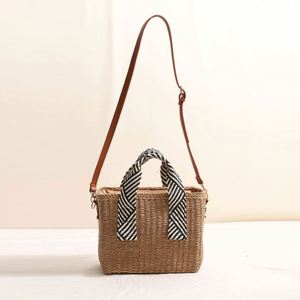 Summer New Arrival <b>Square</b> Solid Color Straw Woven Bag Large Capacity Crossbody Bag with Straps for Beach Holidays - Product Image 4