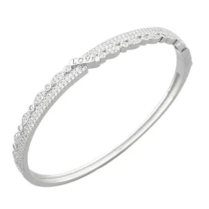Romantic Love Valentine's Day Gift Full Diamond Inlaid Bangles Women's Fine Jewelry S925 Sterling Silver Elegant Bracelet
