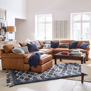 Sofá Modular Combinable de Cuero Genuino, Estilo Vintage con Brazos Enrollados, 6 Plazas, Chaise Longue con Cojines Confortables, Mueble para Sala de Estar u Hotel - Product Image 6