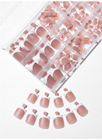 Kuku Palsu French Tips Toe Press On 150pcs Bentuk Kotak Pre-Desain Ekstensi Kuku Kaki Gel Lembut