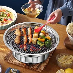 Parrilla Portátil de Acero Inoxidable de 35cm/40cm para Asar y Freír, Uso en Exteriores e Interiores, con Espátula Incluida - Product Image 1