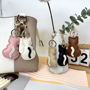 QYS <b>Custom</b> Logo PU Leather Cartoon Cat Keychain Cute Animal Bag Charm <b>Key</b> <b>Ring</b> Promotional Gift - Product Image 3