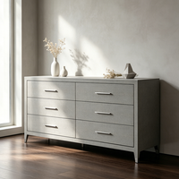 Commode à 6 tiroirs en cuir gaufré personnalisée, finition écologique, style classique et luxueux, pour aménageurs intérieurs