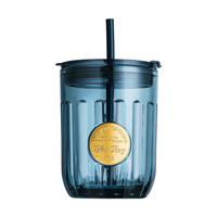 Seaux à boissons en verre Hxglass bleus pour café et cola avec couvercles et pailles, isolation thermique, pour cadeaux d'anniversaire pour enfants