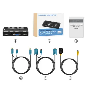 HVK201 Fjgear Plug And Play 1920*1080P 4K Hdmi To Vga Kvm Switch 2 Port Computer Connections