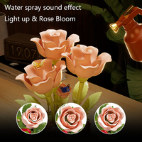 Cadeau - Roses magiques motorisées qui fleurissent - Son interactif et lumière LED - Bonsaï DIY - Bouquet de fleurs électriques - Ensemble de blocs de construction