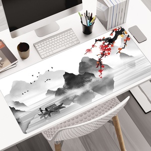 OEM Chinese Wash Painting Flower Gaming Mouse Pad Large Desk Mat Waterproof Fabric Mousepads with Stitched <b>Edge</b> Non-Slip <b>Rubber</b> - Product Image 1