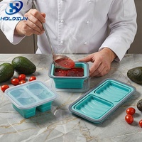 Boîte à lunch bento pliable en silicone, résistante à la chaleur, anti-fuite, compatible micro-ondes et réfrigérateur, avec couvercles transparents, couleur personnalisable
