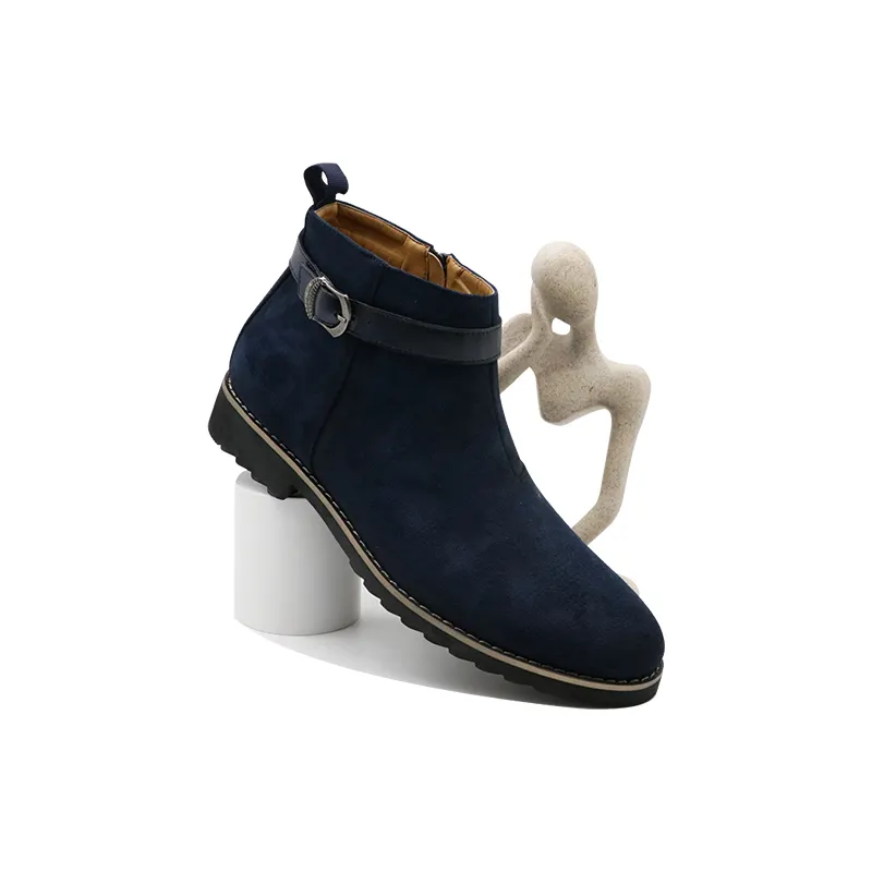 Royal Blue Ankle 39-46 Size Boots For Men Casual Suede Leather Button Outside Chelsea Boots For Party
