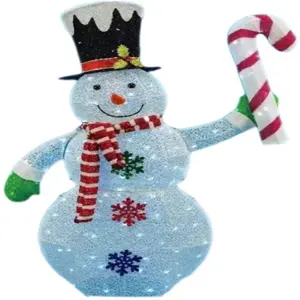 Patung Natal manusia salju 48 inci dengan mainan dekorasi liburan tongkat