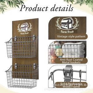 Wooden Wall Mounted Fruit And Vegetable Storage Rack Double Layer Metal Basket Kitchen <b>Potato</b> Onion Organizer - Product Image 4