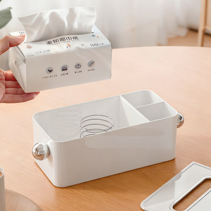 Multifunctional Tissue Box Plastic Desktop Storage With Compartment For Living Room Coffee Table Use - Product Image 4