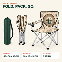 Chaises de camping pliantes en gros avec porte-gobelet latéral et logo et motif personnalisés pour le camping annuel en plein air
