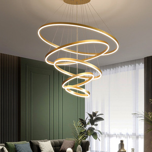Lustre moderne en acier inoxydable blanc avec anneau, hauteur réglable, LED, télécommande pour salon, AC 220V 5000K - Product Image 5