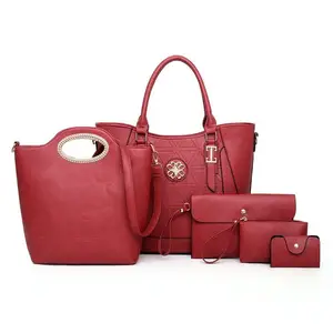 Good quality fashion ladies shoulder PU leather bag purse 5 pieces set handbag 2019 for women