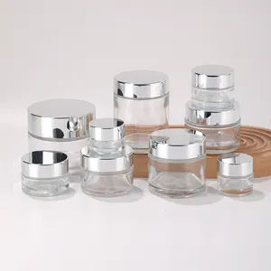 5g 10g 15g 20g 30g 50g 100g Transparent Glass Cosmetic Jar For Skin Cream With Silver Lid