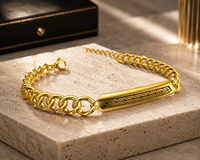 Bracelet Chaîne Cubaine en Acier Inoxydable pour Hommes 22cm, Bracelets à Maillons Tendance avec Barre d'Identification Géométrique Plaqué Or 18K, Vente en Gros