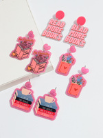 Boucles d'oreilles pendantes en acrylique, cœur romantique, papillon rose, à paillettes colorées, thème livre et bijoux, pour la Journée de la lecture et cadeau créatif pour la Journée des enseignants