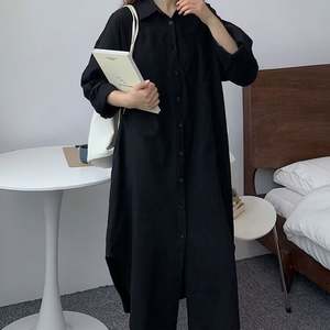 Robe chemise en coton et lin pour femmes, simple boutonnage, manches longues, printemps, été, robe décontractée pour femme - Product Image 6