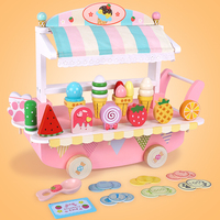 Carrito de Helados de Madera UBM, Juguete de Comida de Imitación, Set de 15+ Accesorios, Juego de Roles Montessori, Regalo de Cocina para Niños de 3+ Años, Seguro