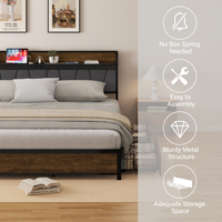 Cadre de lit convertible moderne en velours avec étagère ouverte, tête de lit et éclairage LED bleu, base plateforme en bois pour chambre à coucher - Vente en gros