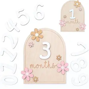 Newest Wooden Monthly Milestone Cards Newborn Photography Props Wooden Baby Party Background Decoration