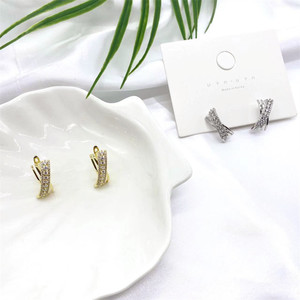 Uyn Uyn Geometric X Shape <b>Clip</b> On Earrings Gold <b>Silver</b> Zircon Inlay Everyday Wear - Product Image 3
