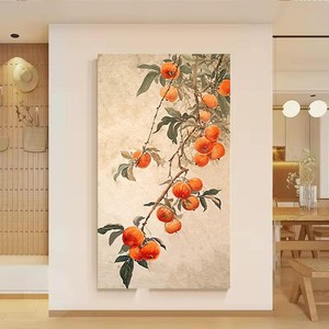 Peinture à l'huile peinte à la main de style chinois, kaki symbolisant la bonne fortune, effet visuel 3D, art traditionnel pour entrée et salon - Product Image 1