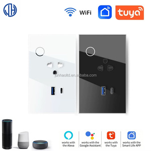 Prise <span class=keywords><strong>de</strong></span> courant standard thaïlandaise avec USB et Type-C, Tuya Smart WiFi 16A, panneau en verre, <span class=keywords><strong>salle</strong></span> <span class=keywords><strong>de</strong></span> <span class=keywords><strong>bain</strong></span>, commande vocale Alexa Google Home - Product Image 1