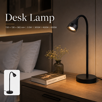Lámpara de Escritorio con Brazo Flexible, 3.5W, 3 Temperaturas de Color, Interruptor, para Oficina, Lectura, Escritorio Pequeño