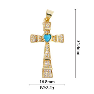Sterling Copper Cross Pendant With Colored Zircon Micro Pave Inlay Geometric Themed Unisex Everyday Wear Necklace Charm - Product Image 2