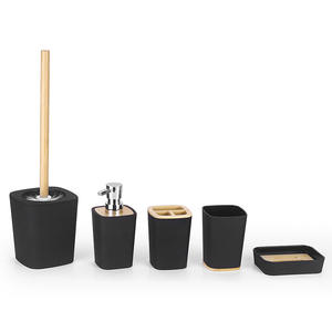 <strong>Bamboo</strong> and Plastic Bathroom Accessory <strong>Set</strong> Bathroom Accessories Vanity <strong>Set</strong> Practical Toilet Kit Bath Essential for Home <strong>Washing</strong> - Product Image 1