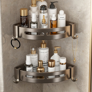 Bathroom Corner Shelf Wall Mounted Triangular Storage Rack For Toilet Shower Room Durable Metal Design - Product Image 1