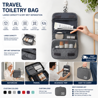 Sac de rangement de voyage suspendu pour articles de toilette, multi-compartiments, grande capacité, trousse de toilette portable avec fermeture éclair et crochet, logo personnalisé OEM