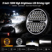 Phare LED de conduite haute luminosité 9 pouces 150W 13600lm à faisceau spot avec fonction d'avertissement de position bicolore