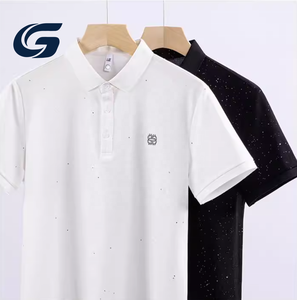 Polo para hombre al por mayor con estampado de estrellas brillantes transpirable y lujoso diseño en blanco o negro para un uso cómodo - Product Image 1