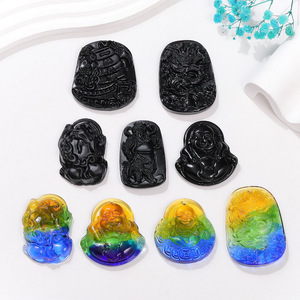 Pendentif Bouddha Maitreya en verre obsidienne, collier en verre coloré, bijoux bouddhistes, accessoire cadeau unisexe - Product Image 1
