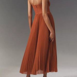 เดรสเชิ้ตผ้าบางลายทางแบบใหม่สำหรับผู้หญิง เดรสทรงพลีทแบบผูกคอโชว์หลังเซ็กซี่สำหรับงานกลางคืน - Product Image 3